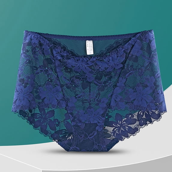 Guieoi High Rise Hipster Womens Underpant Plus Size Underwear Stretchy Soft Breathable Panties Lace Cutout Sheer High-Waisted Tummy-Control Butt-Lifting Seamless Briefs Blue XL