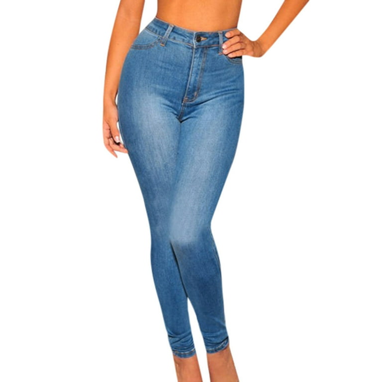 Womens High Waist Skinny Jeans Denim Pants Pull-on Stretch High