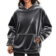 thumbnail image 1 of Guieoi Hoodies for Women $1.00 Womens Oversized Velvet Sweatshirts Long Sleeve Pullover Fall Outfits with Pocket Gray, 1 of 7