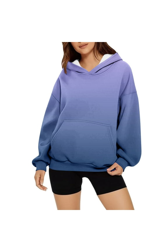 Hoodies for Women Plus Size on Women's Fashion Casual Ladies Printed Long Sleeve Tops Blouse Hooded Sweatshirts Blue Black*Friday/Cyber*Monday
