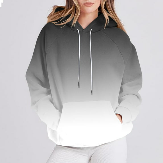 Guieoi Hoodies for Women Plus Size Women's Printed T-shirt Long Sleeves Drawstring Blouse Round Neck Casual Tops Hooded Sweatshirts Black Black*Friday/Cyber*Monday