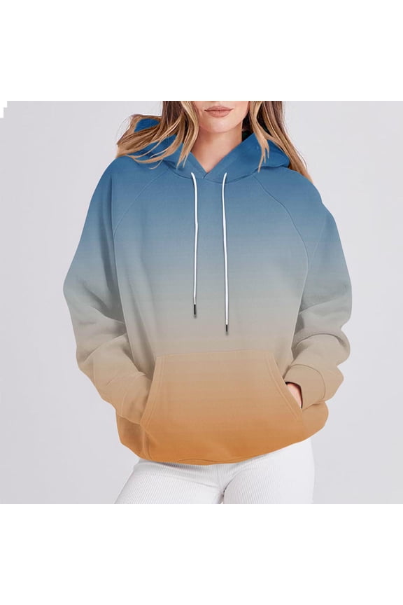 Hoodies for Women Plus Size Women's Printed T-shirt Long Sleeves Drawstring Blouse Round Neck Casual Tops Hooded Sweatshirts Blue Black*Friday/Cyber*Monday