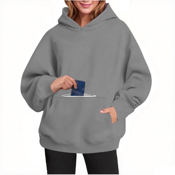 Guieoi Hoodies for Women Plus Size Womens Oversized Hoodies Fleece Sweatshirts Long Sleeve Sweaters Pullover Fall Outfits with 2 Pocket Gray