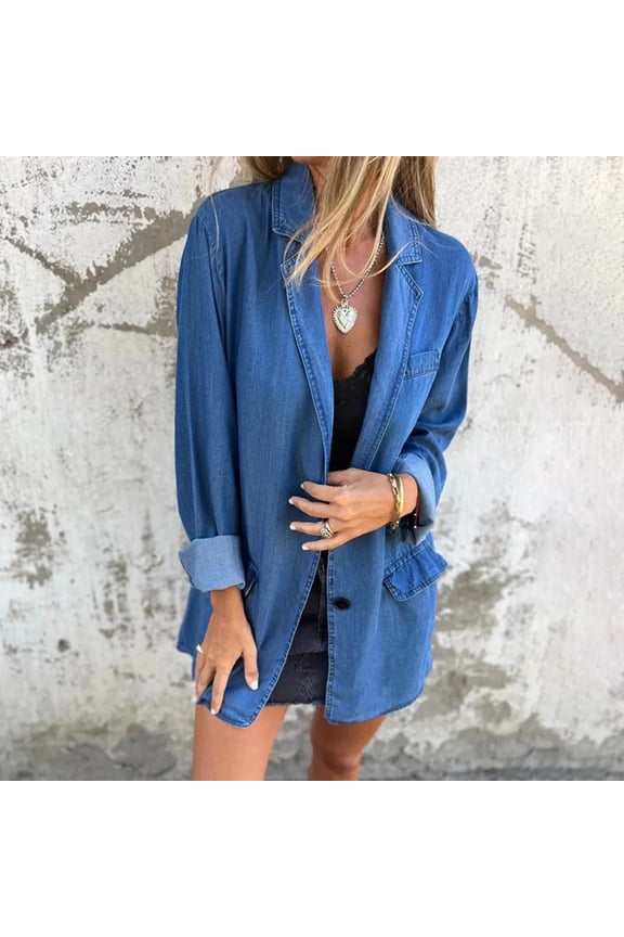 Jackets for Women Clearance under $10.00 Fashion Women Casual Cardigan Solid Long Sleeve Jacket Button Coat Blue Black*Friday/Cyber*Monday Clearance