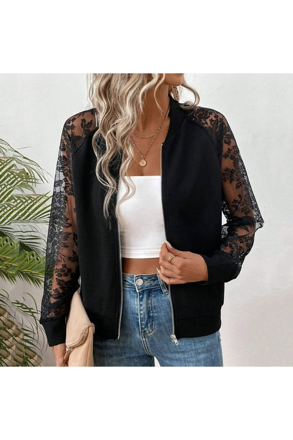 Jackets for Women Clearance under $10.00 Fashion Women Casual Cardigan Solid Long Sleeve Jacket Lcae Zipper Coat Black Black*Friday/Cyber*Monday Clearance