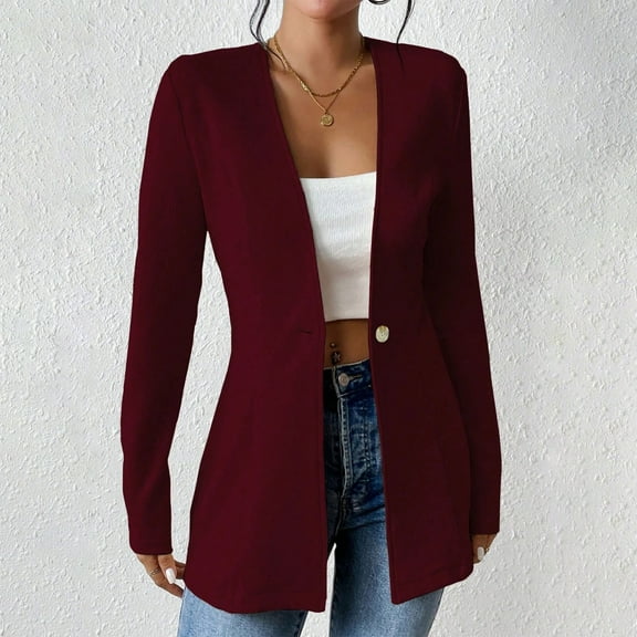 Guieoi Jackets for Women under $10.00 Fashion Women's Long Sleeve V-Neck Comfy Solid Regular Casual Tank Tops Red Black*Friday/Cyber*Monday