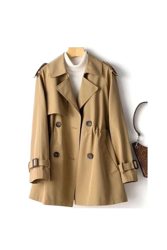 Jackets for Women Clearance under $10.00 Fashionable Women's Solid Color Long Sleeved Lapel Button Cinched Windbreaker Jacket Brown Black*Friday/Cyber*Monday Clearance