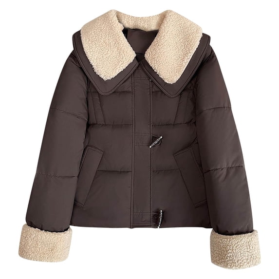Guieoi Jackets for Women Clearance under $10.00 Women's Casual Colored Long-sleeved Jacket Without A Hat And Featuring A Lapel Brown Black*Friday/Cyber*Monday Clearance