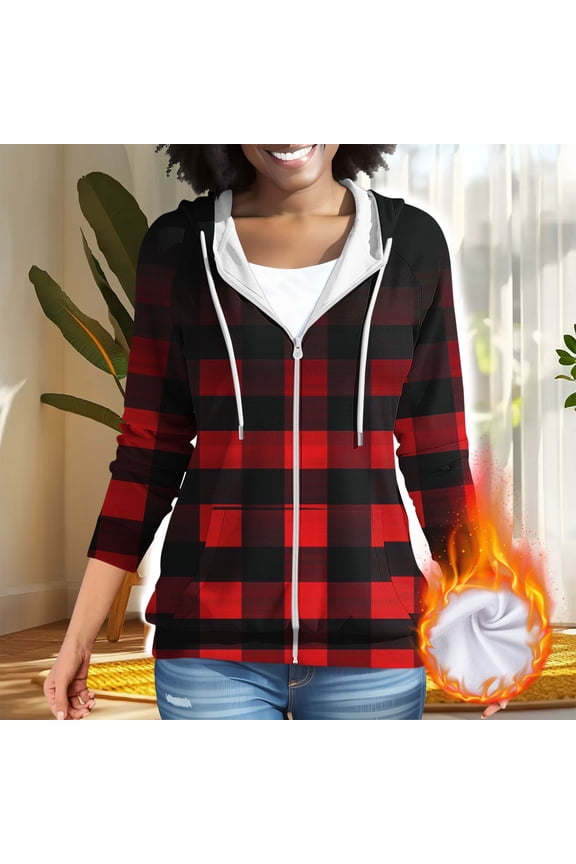 Jackets for Women under $10.00 Women's Daily Printed Raglan Sleeve Long Sleeve Sweater Fashion Casual Hooded Pocket Zipper Top Red Black*Friday/Cyber*Monday