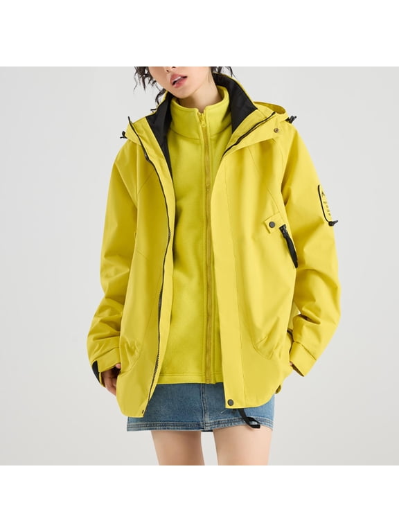 Jackets for Women Clearance under $10.00 Women's Fashion Solid Color Long Sleeve Pocket Zipper Outdoor Waterproof Rain Jackets Windbreaker Coat Gold Black*Friday/Cyber*Monday Clearance