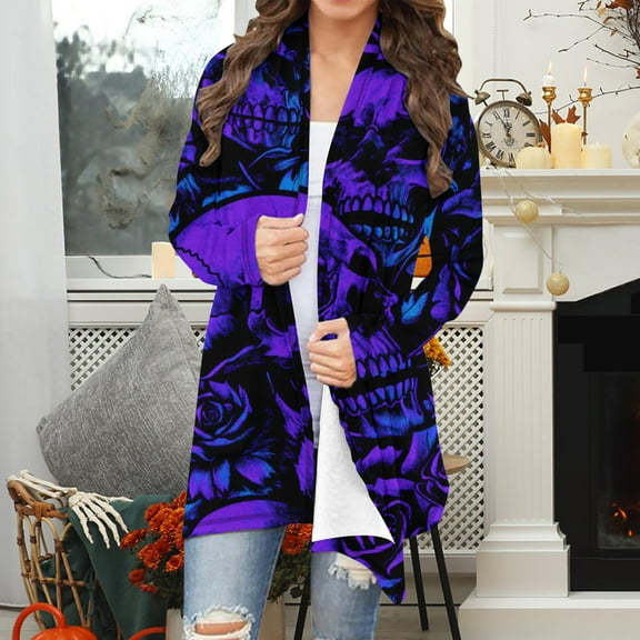 Guieoi Jackets for Women under $10.00 Women's Long Sleeve Fashion Casual Halloween Printed Blouse Coat Multicolor Black*Friday/Cyber*Monday