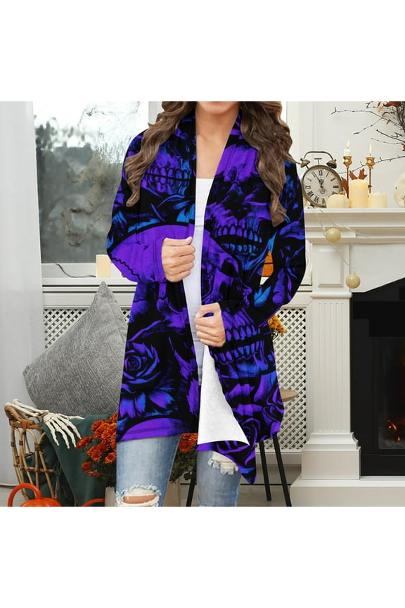 Jackets for Women under $10.00 Women's Long Sleeve Fashion Casual Printed Blouse Coat Multicolor Black*Friday/Cyber*Monday