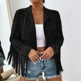 thumbnail image 1 of Guieoi Jackets for Women Clearance under $10.00 Women's Solid Color Tassel Long Sleeved Turndown Collar Hoodless Casual Outwear Black Black*Friday/Cyber*Monday Clearance, 1 of 5