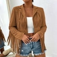 thumbnail image 1 of Guieoi Jackets for Women Clearance under $10.00 Women's Solid Color Tassel Long Sleeved Turndown Collar Hoodless Casual Outwear Brown Black*Friday/Cyber*Monday Clearance, 1 of 5