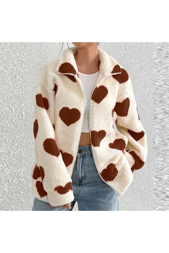 Jackets for Women Clearance under $10.00 Womens Jacket Warm Zip Up Lapel Long Sleeve Coat Fall Winter Outerwear With Pockets Brown Black*Friday/Cyber*Monday Clearance