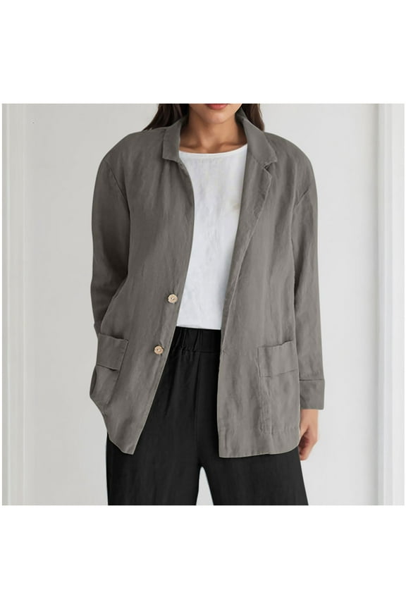Jackets for Women Winter Ladies' Loose Long Sleeved Linen Pocket Top for Spring and Winter Cardigan Jacket Gray Black*Friday/Cyber*Monday Clearance