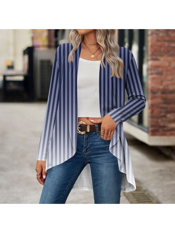 Jackets for Women Winter Lightweight Women Fashion Casual Solid Color Loose Long Sleeve Cardigan Coat Tops Blue Black*Friday/Cyber*Monday Clearance