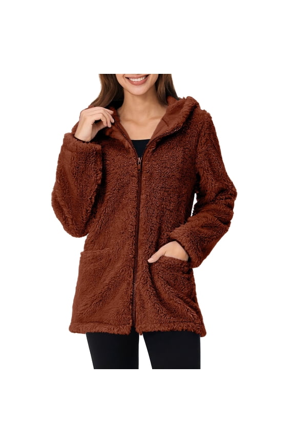 Jackets for Women Winter Long Length Fashion Womens Warm Faux Coat Jacket Winter Zipper Solid Long Sleeve Outerwear Brown Black*Friday/Cyber*Monday Clearance