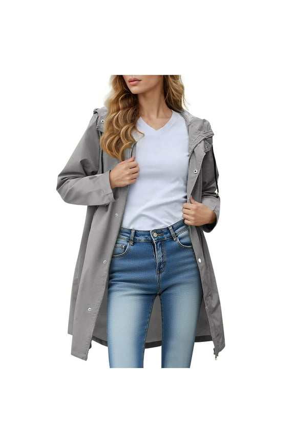 Jackets for Women Winter Long Length Women's Long Sleeve Hooded Waterproof Windproof Button Pocket Daily Jacket Gray Black*Friday/Cyber*Monday Clearance