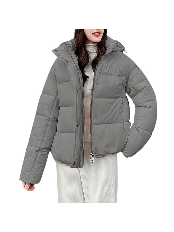 Jackets for Women under $10.00 Ladies' Casual Colored Long-sleeved Hooded Jacket Gray