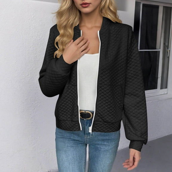 Guieoi Jackets for Women Winter Women's Casual Solid Pocket Long Sleeved Zipper Jacket Top Jacket Black Black*Friday/Cyber*Monday Clearance