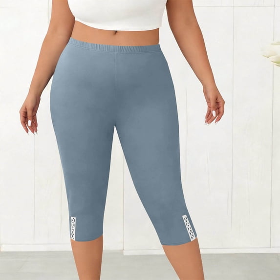 Guieoi Leggings for Women High Rise Tummy Control Plus Size Sports Yoga Pilates Stretch Elastic Waist 3/4-Length Slim Fit Capri Cropped Pants Gray XXL