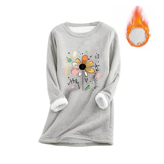 Guieoi Long Sleeve Fleece Blouses for Women,Winter Fleece Coats Trendy Printed Loose Long Sleeve Blouse Casual Thickened Tops Gray Black*Friday/Cyber*Monday