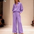 thumbnail image 1 of Guieoi Matching Outfits for Women Casual Solid-Color Cotton-Linen Shirt + Wide-Leg Pants Two-Piece Set Purple XL, 1 of 9