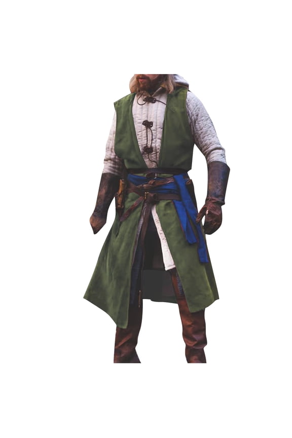 Mens Coats and Jackets Winter Clearance Men Medieval Casual Solid Sleeveless Hooded Cardigan Blouse Shirt Green Black*Friday/Cyber*Monday Clearance