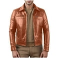 thumbnail image 1 of Guieoi Mens Coats and Jackets Winter Clearance Men Zipper Pocket Artificial Leather Clothing Long Sleeves No Hat Fall And Winter Loose Coat Brown Black*Friday/Cyber*Monday Clearance, 1 of 6