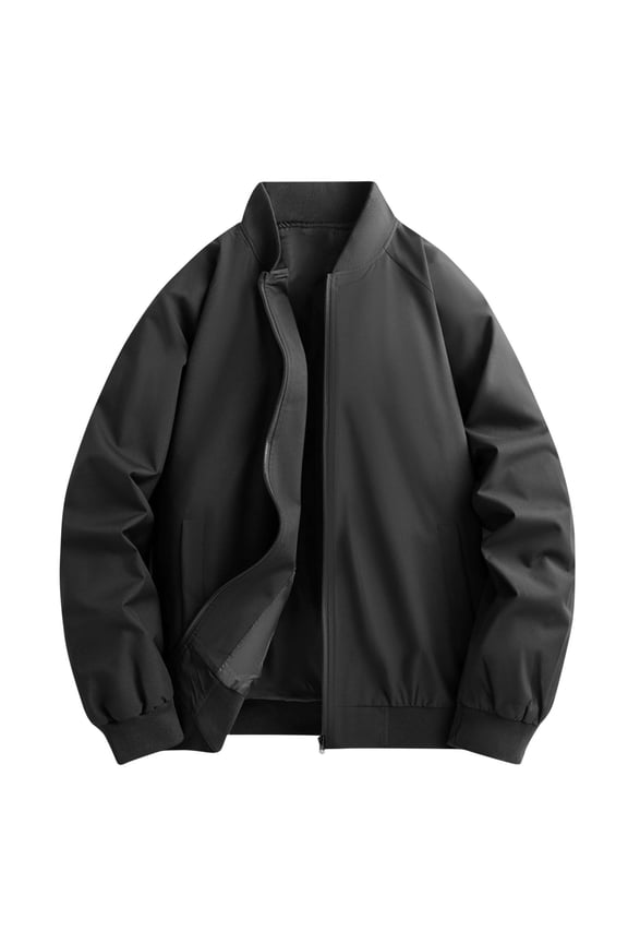 Mens Coats and Jackets Winter Clearance Men's Fashion Casual Solid Color Zipper Pockets Long Sleeve Outerwear Coat Black Black*Friday/Cyber*Monday Clearance