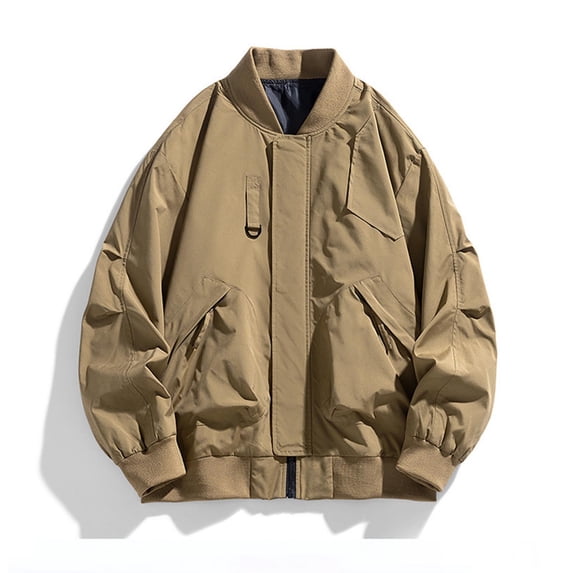 Guieoi Mens Coats and Jackets Winter Men's Solid Color Casual Zipper Pocket Long Sleeved without Hood Brown