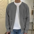 thumbnail image 1 of Guieoi Mens Coats and Jackets Winter Clearance Men's Sweater Cardigan Velvet Solid Knit Round Collar Cardigan Relaxed Zipper Gray Black*Friday/Cyber*Monday Clearance, 1 of 8