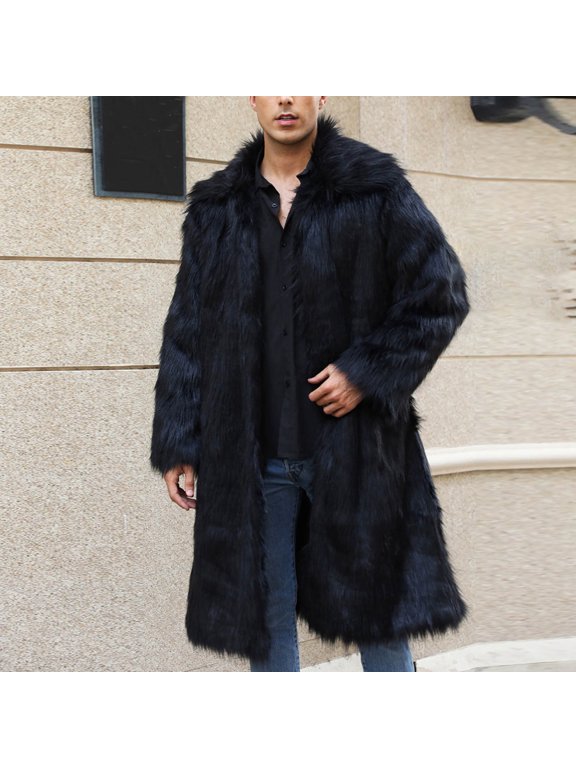 Mens Coats and Jackets Winter Clearance Men's Winter Fleece Coat Style Long Sleeve Solid Color Turn Down Collar Warm Coat Black Black*Friday/Cyber*Monday Clearance