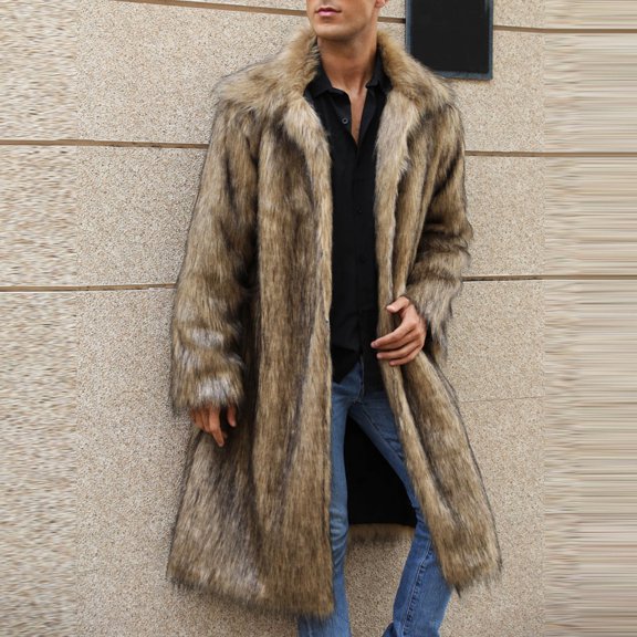 Guieoi Mens Coats and Jackets Winter Clearance Men's Winter Fleece Coat Style Long Sleeve Solid Color Turn Down Collar Warm Coat Brown Black*Friday/Cyber*Monday Clearance