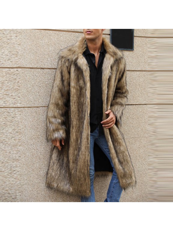 Mens Coats and Jackets Winter Clearance Men's Winter Fleece Coat Style Long Sleeve Solid Color Turn Down Collar Warm Coat Brown Black*Friday/Cyber*Monday Clearance