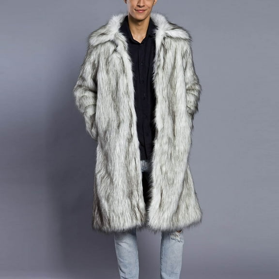 Guieoi Mens Coats and Jackets Winter Clearance Men's Winter Fleece Coat Style Long Sleeve Solid Color Turn Down Collar Warm Coat Silver Black*Friday/Cyber*Monday Clearance