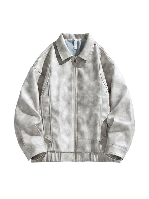 Mens Coats Outerwear Winter 4xl Man Solid Color Leisure Zipper Pocket Flip Collar Long Sleeves Leather Jacket White