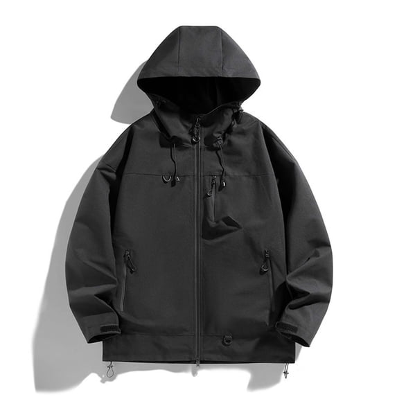 Guieoi Mens Coats Outerwear Winter 4xl Man Solid Color Windbreaker Waterroof Zipper Pocket Drawstring Hooded Outdoor Jacket Coat