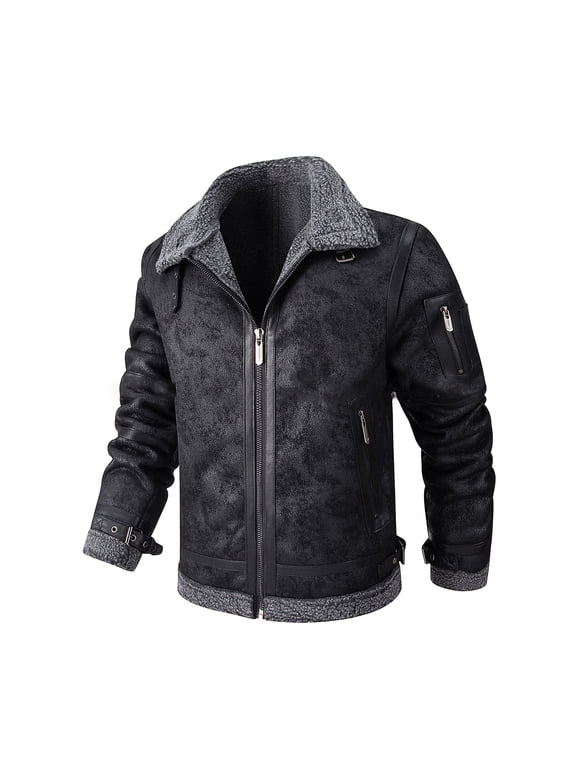 Mens Coats Outerwear Winter Clearance 4xl Men Pocket Zipper Integrated Fleece Add Velvet Thickening Leather Jacket Loose Coat Black Black*Friday/Cyber*Monday Clearance