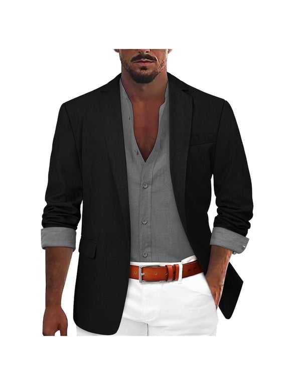 Mens Coats Outerwear Winter Clearance 4xl Men's Casual Blazer Suit Jackets Button Pocket Long Sleeve Fashion Coats Black Black*Friday/Cyber*Monday Clearance