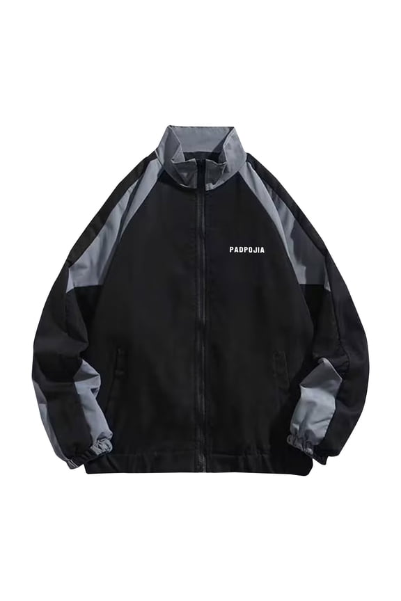 Mens Coats Outerwear Winter Clearance 4xl Men's Color Blocking Zipper Pocket Long Sleeved Hooded Casual Jacket Black Black*Friday/Cyber*Monday Clearance