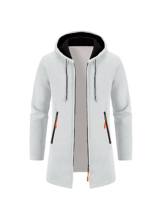 Mens Coats Outerwear Winter Clearance 4xl Men's Hooded Mid-Length Thin Velvet Loose Large Size Thin Velvet Sweater Jacket Knitted Cardigan Jacket White Black*Friday/Cyber*Monday Clearance