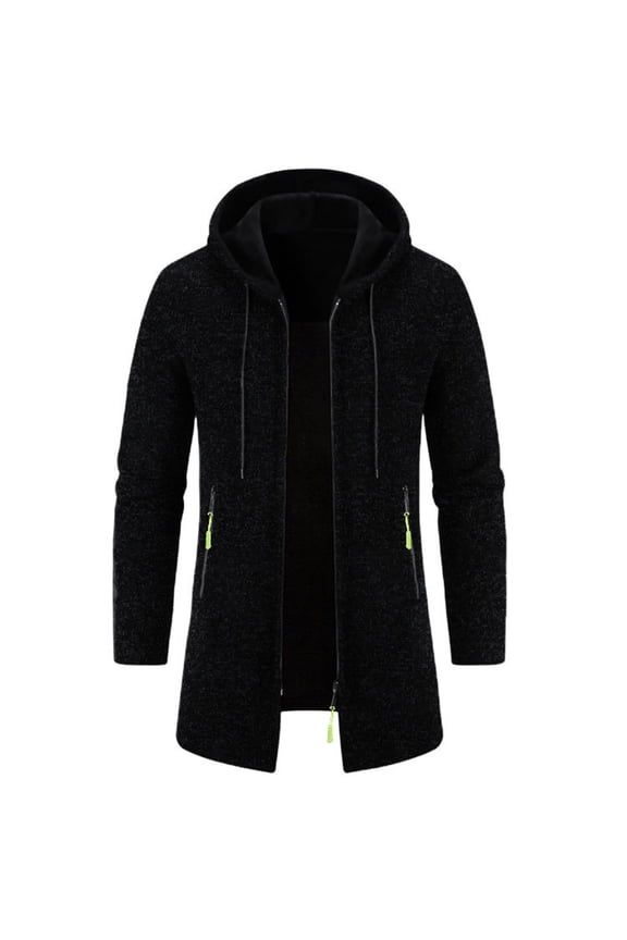 Mens Coats Outerwear Winter Clearance 4xl Men's Hooded Mid-Length Thin Velvet Loose Large Size Thin Velvet Sweater Jacket Knitted Cardigan Jacket Black Black*Friday/Cyber*Monday Clearance