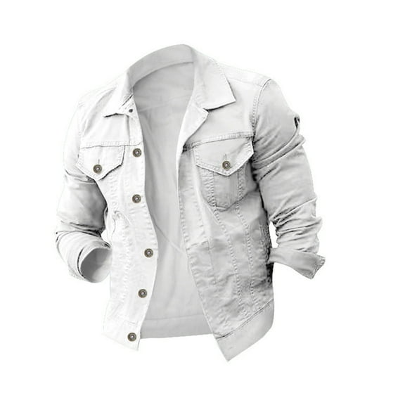 Guieoi Mens Coats Outerwear Winter Clearance 4xl Men's Lapel Slim Fit Solid Color Pocket Button Long Sleeve Jacket White Black*Friday/Cyber*Monday Clearance