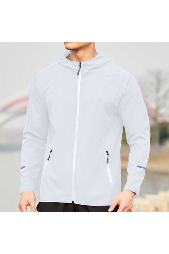 Mens Coats Outerwear Winter Clearance 4xl Men's Solid Color Breathable Sports And Ditness Training Long Sleeved Hooded Casual Windbreaker Jacket White Black*Friday/Cyber*Monday Clearance