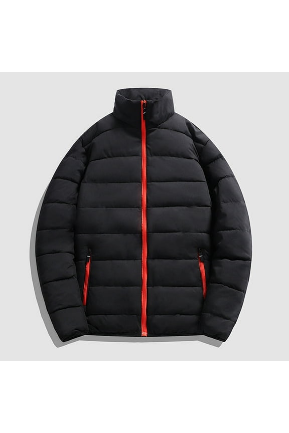Mens Coats Outerwear Winter Clearance 4xl Men's Winter Solid Color Stand Collar Down Jacket Zipper Cardigan Pocket Long Sleeve Padded Jacket Coat Red Black*Friday/Cyber*Monday Clearance