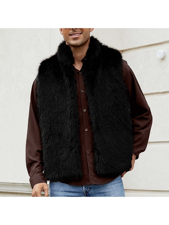 Mens Coats Outerwear Winter Clearance 4xl Mens Warm Faux Furry Long Coat Jacket Winter Solid-neck Outerwear Black Black*Friday/Cyber*Monday Clearance