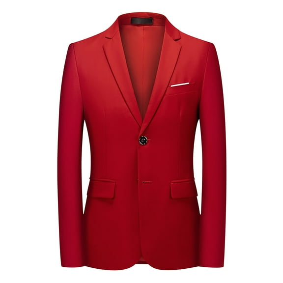 Guieoi Mens Coats Outerwear Winter Clearance 4xl New Casual Men Solid Matching Breasted Slim Middle-aged Suit Long Sleeve Hoodless Casual Outerwear Jackets Red Black*Friday/Cyber*Monday Clearance