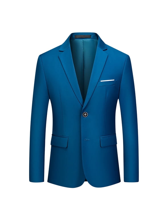 Mens Coats Outerwear Winter 4xl New Casual Men Solid Matching Breasted Slim Middle-aged Suit Long Sleeve Hoodless Casual Outerwear Jackets Blue